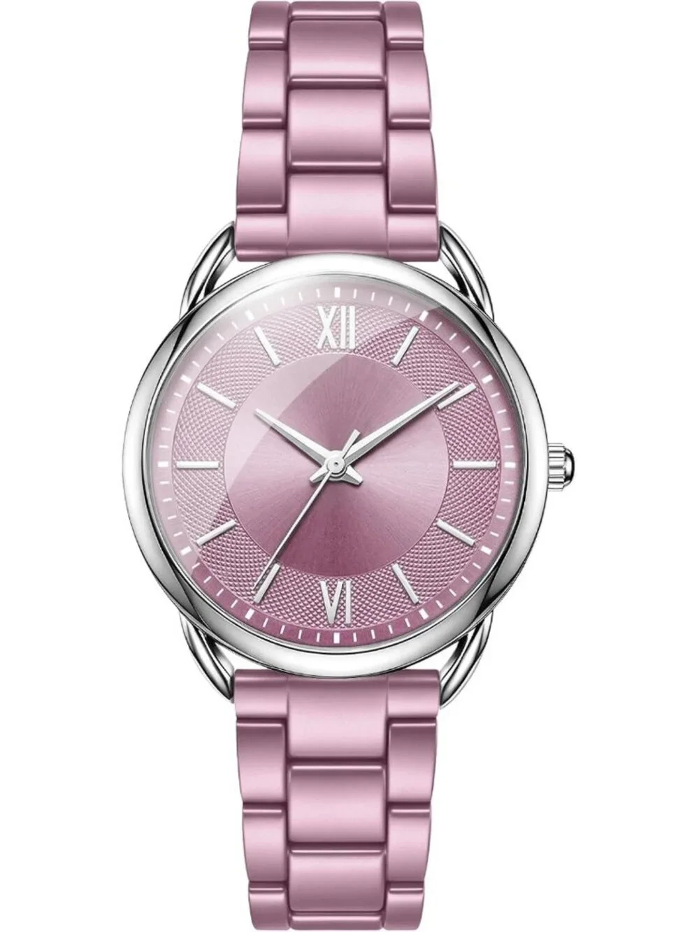 Women's Pink Roman Numeral Dial Analog Alloy Steel Strap Quartz Wrist Watch